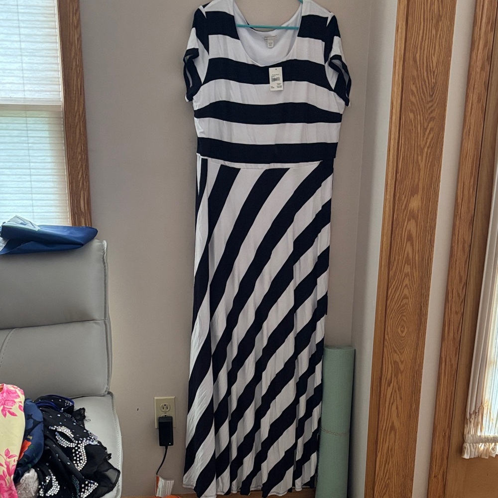 Cato Black and White Striped Maxi Dress